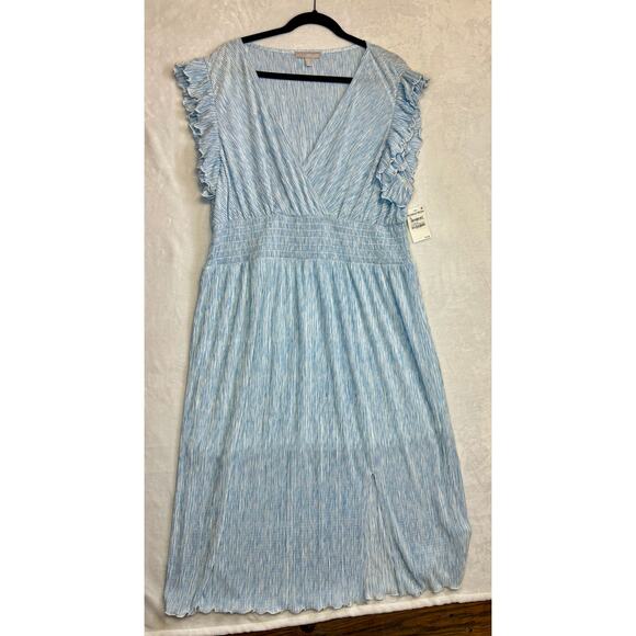 Chelsea28 Flutter Sleeve Plisse Midi Plus Dress 3X Blue Falls Camo Nordstrom - Picture 2 of 8